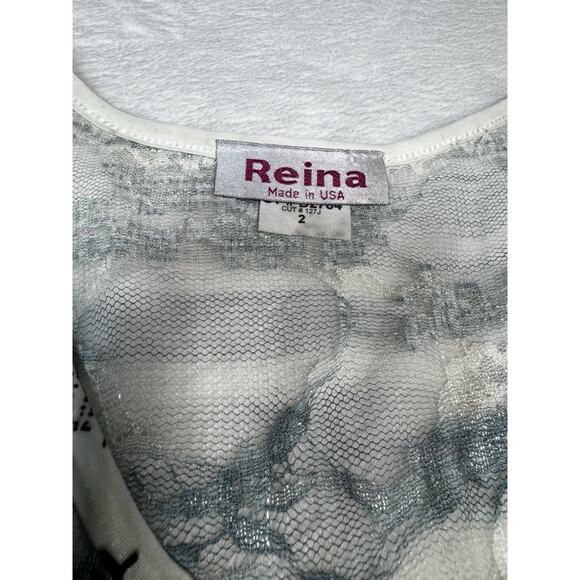 Reina VTG Newsprint Full Pleated MIDI Dress Monochromatic Lace Top Size 2 EUC - Picture 3 of 7